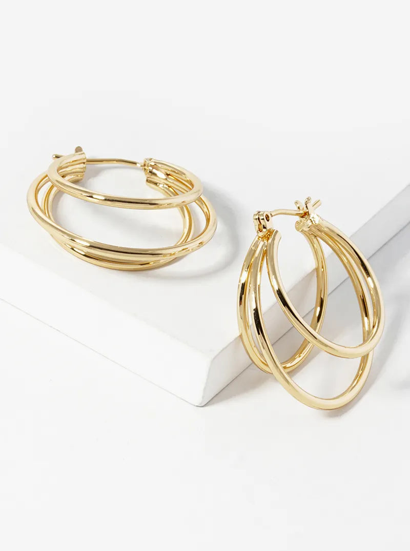 14K Gold Dipped Layered Latch Back Hoop Earrings