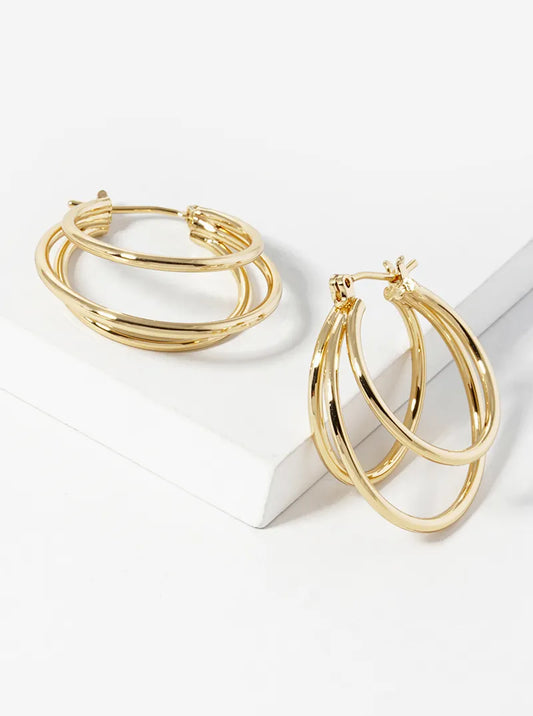 14K Gold Dipped Layered Latch Back Hoop Earrings
