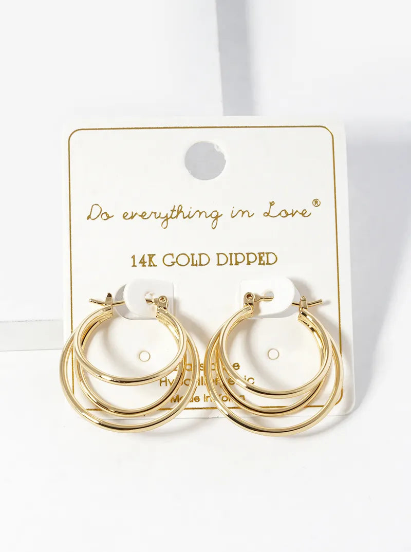 14K Gold Dipped Layered Latch Back Hoop Earrings