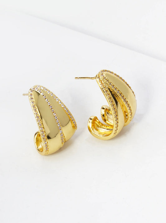 14K Gold Dipped Micro Pave Set Cubic Zirconia 20mm Double Hoop Earrings