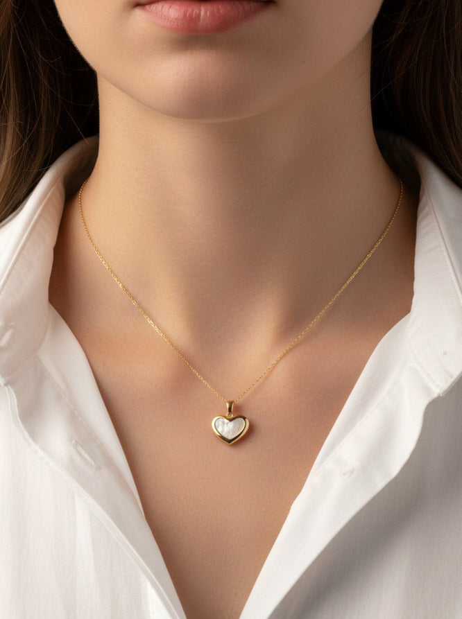 14K-Gold-Dipped Mother Of Pearl Heart Pendant Necklace