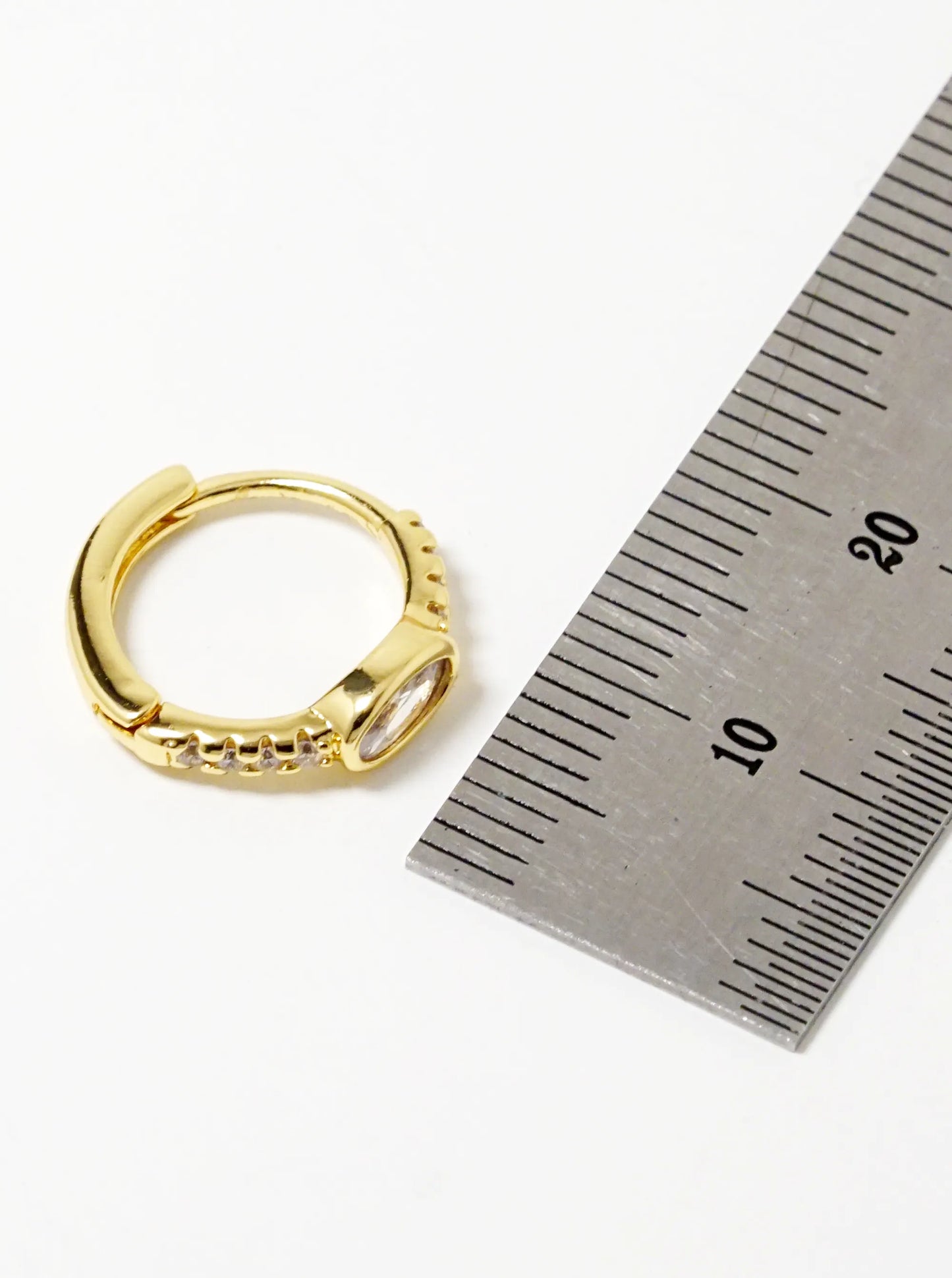 14K Gold Dipped Oval Shape CZ Textured Brass Huggie Hoop Earrings