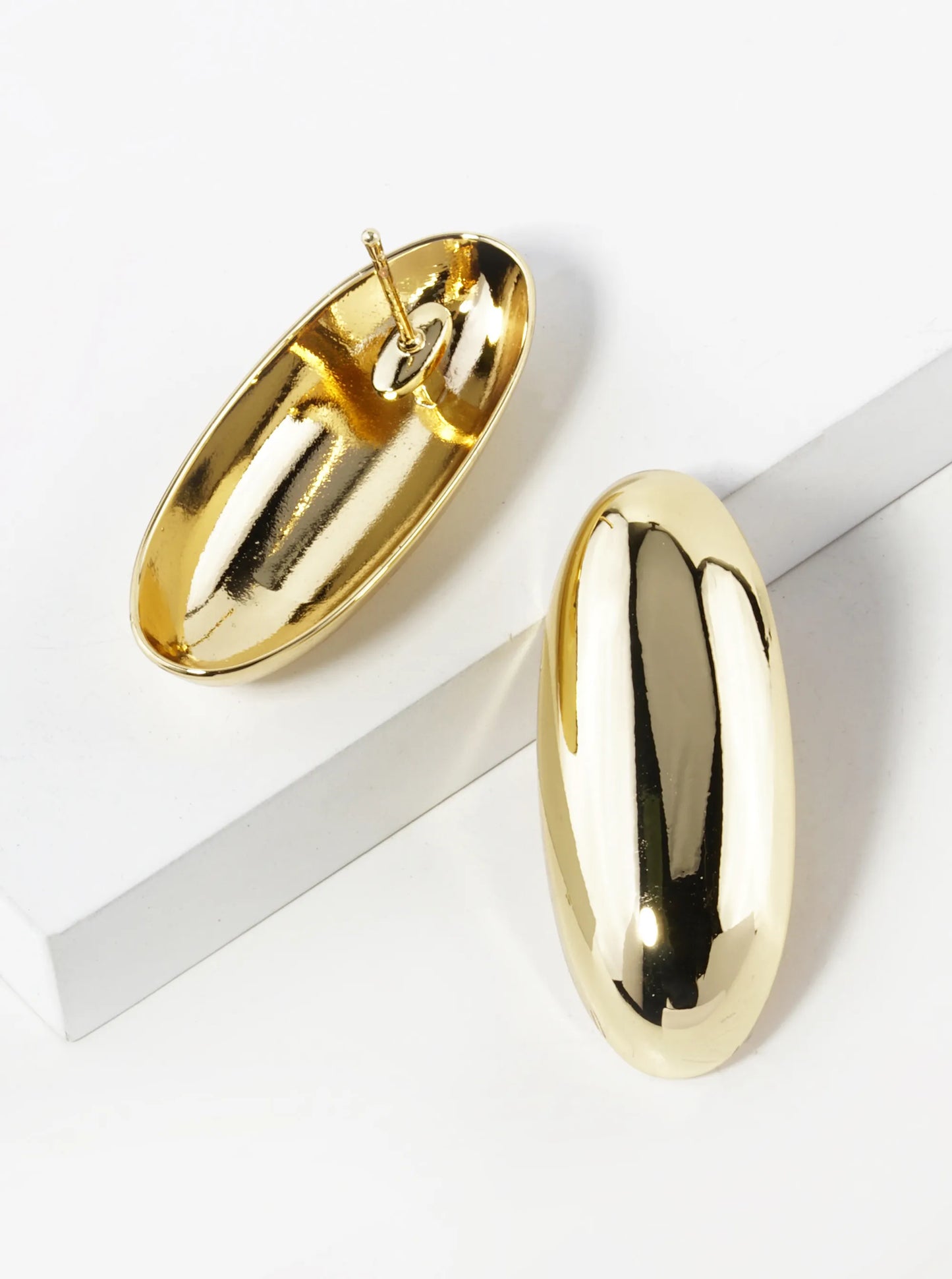 14K Gold Dipped Oval Shape Stud Earrings