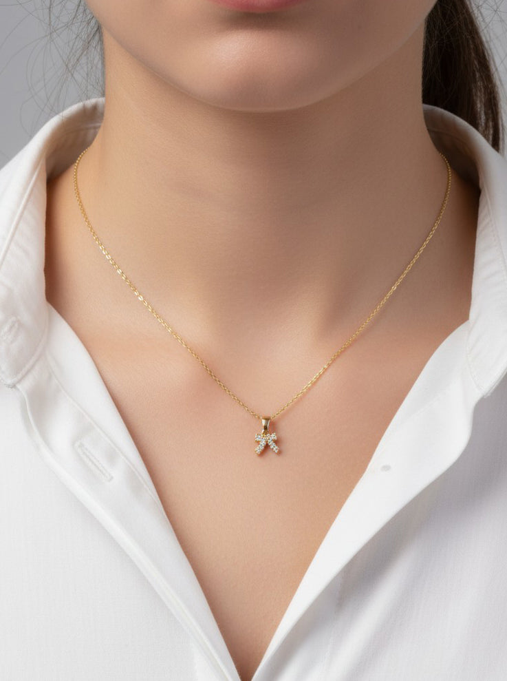 14K-Gold-Dipped Pave Bow Pendant Necklace