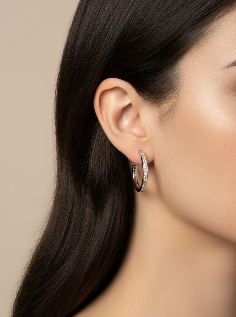 14K Gold-Dipped Pave CZ Hoop Earrings