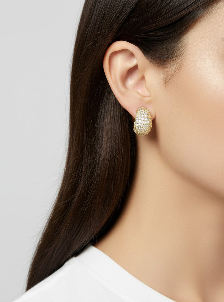 14K Gold-Dipped Pave Dome Huggie Earrings