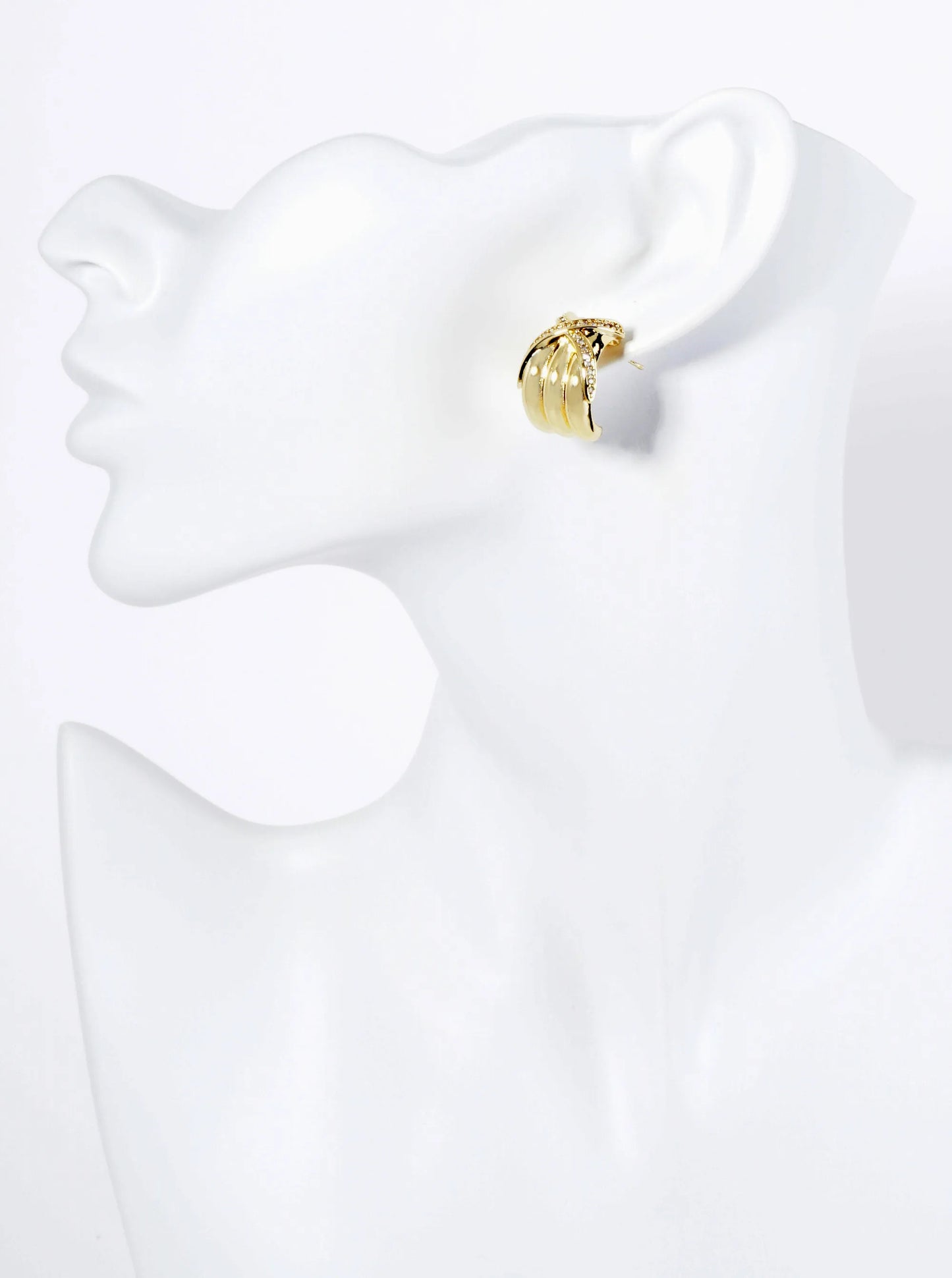 14K Gold Dipped Pave Set CZ Crossover 20mm Bold Hoop Earrings