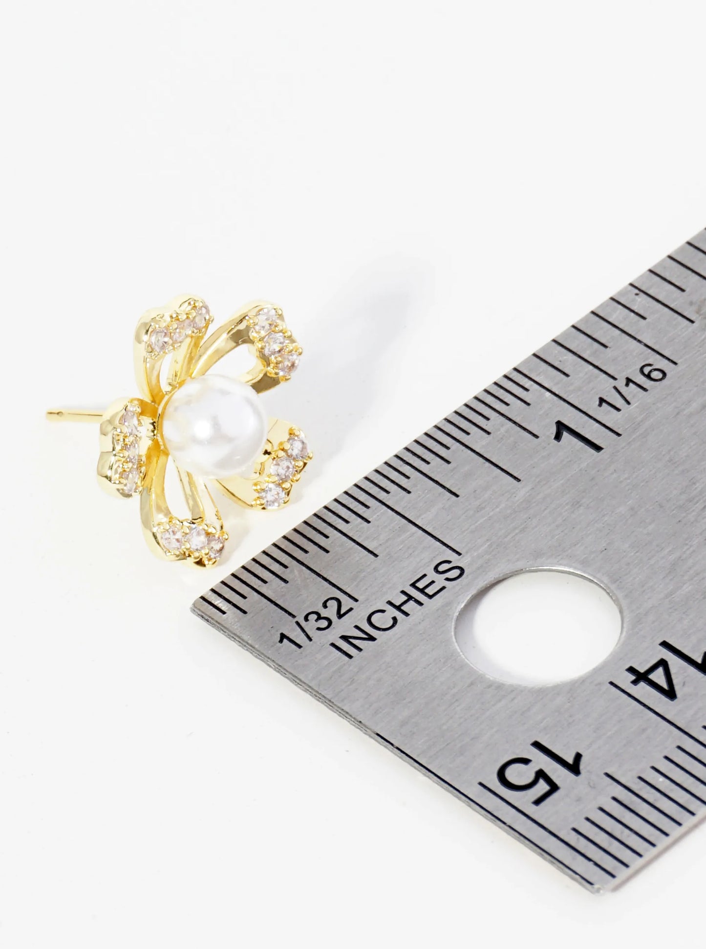 14K Gold Dipped Pave Set CZ Pearl Flower Stud Earrings