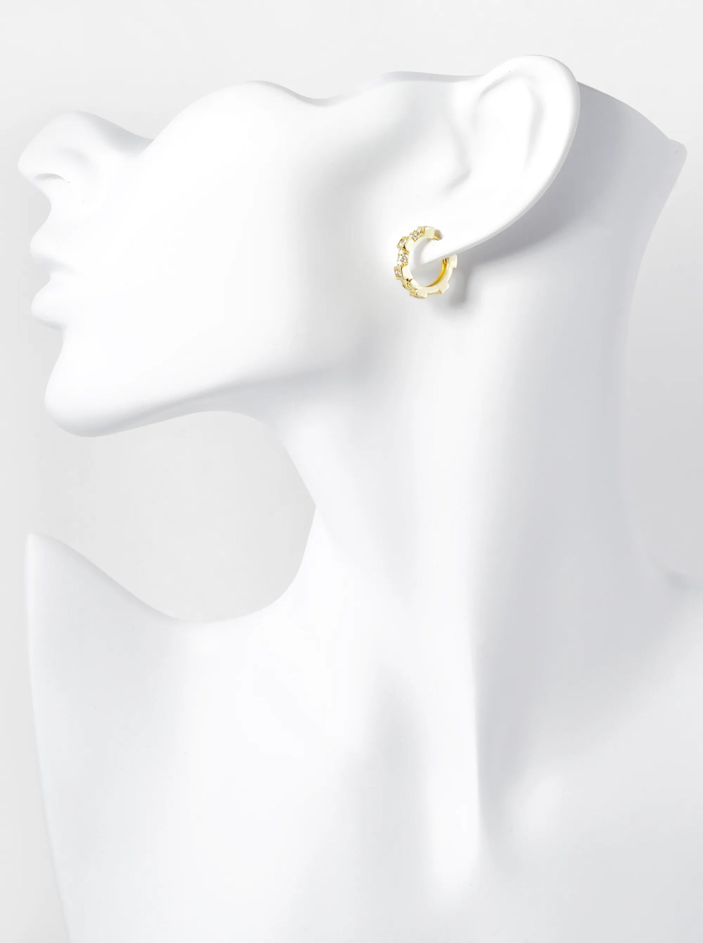 14K Gold Dipped Pave Set Cubic Zirconia 12mm Gear Huggie Hoop Earrings