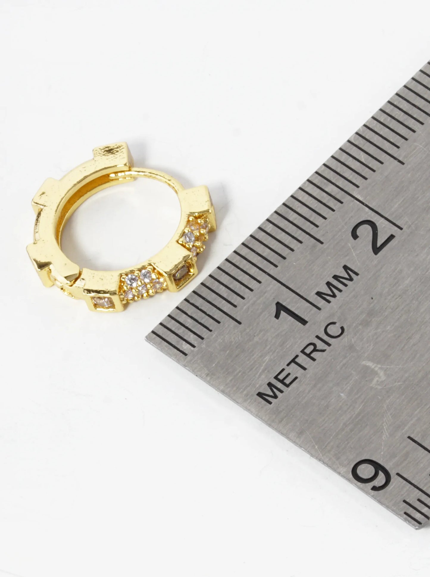14K Gold Dipped Pave Set Cubic Zirconia 12mm Gear Huggie Hoop Earrings