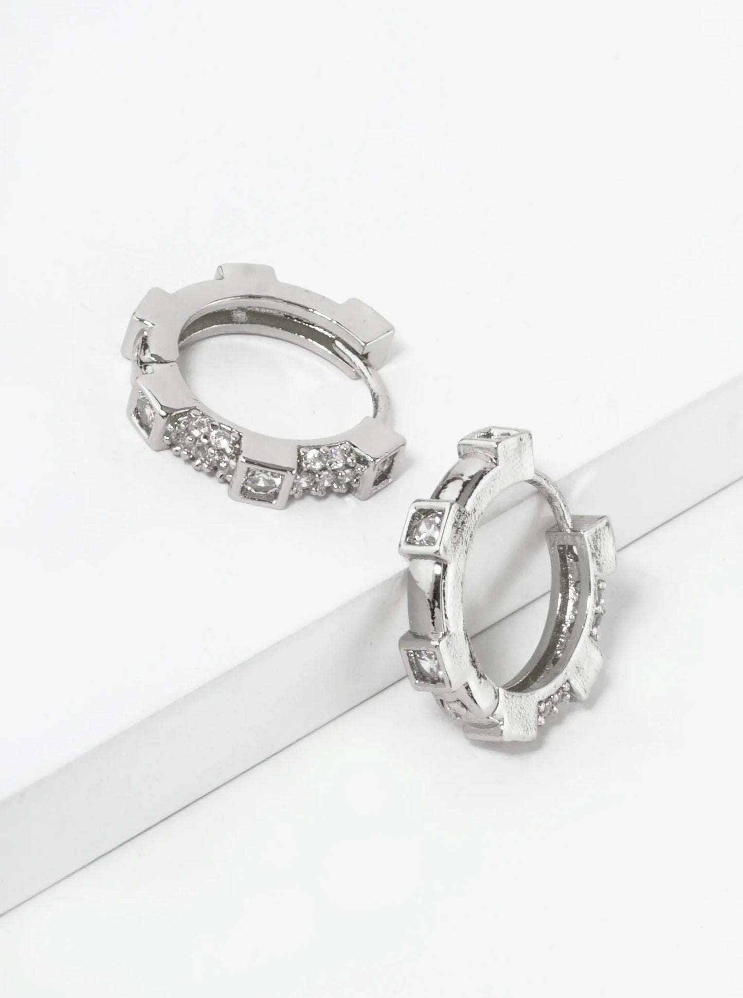 14K Gold Dipped Pave Set Cubic Zirconia 12mm Gear Huggie Hoop Earrings