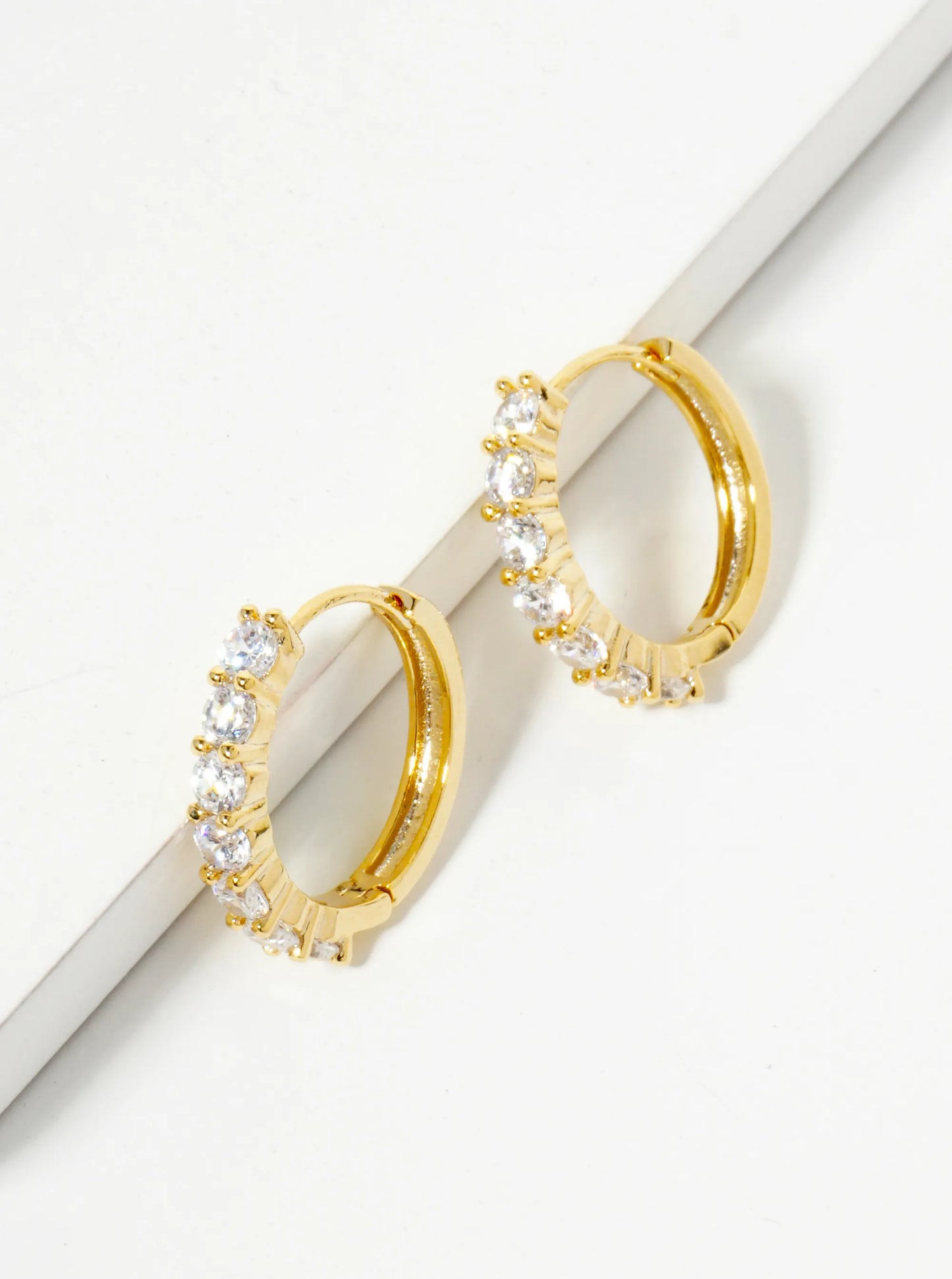 14K-Gold-Dipped Pave-Set Cubic-Zirconia 15mm Huggie Hoop Earrings
