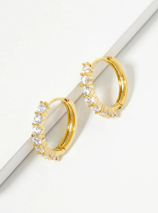 14K-Gold-Dipped Pave-Set Cubic-Zirconia 15mm Huggie Hoop Earrings