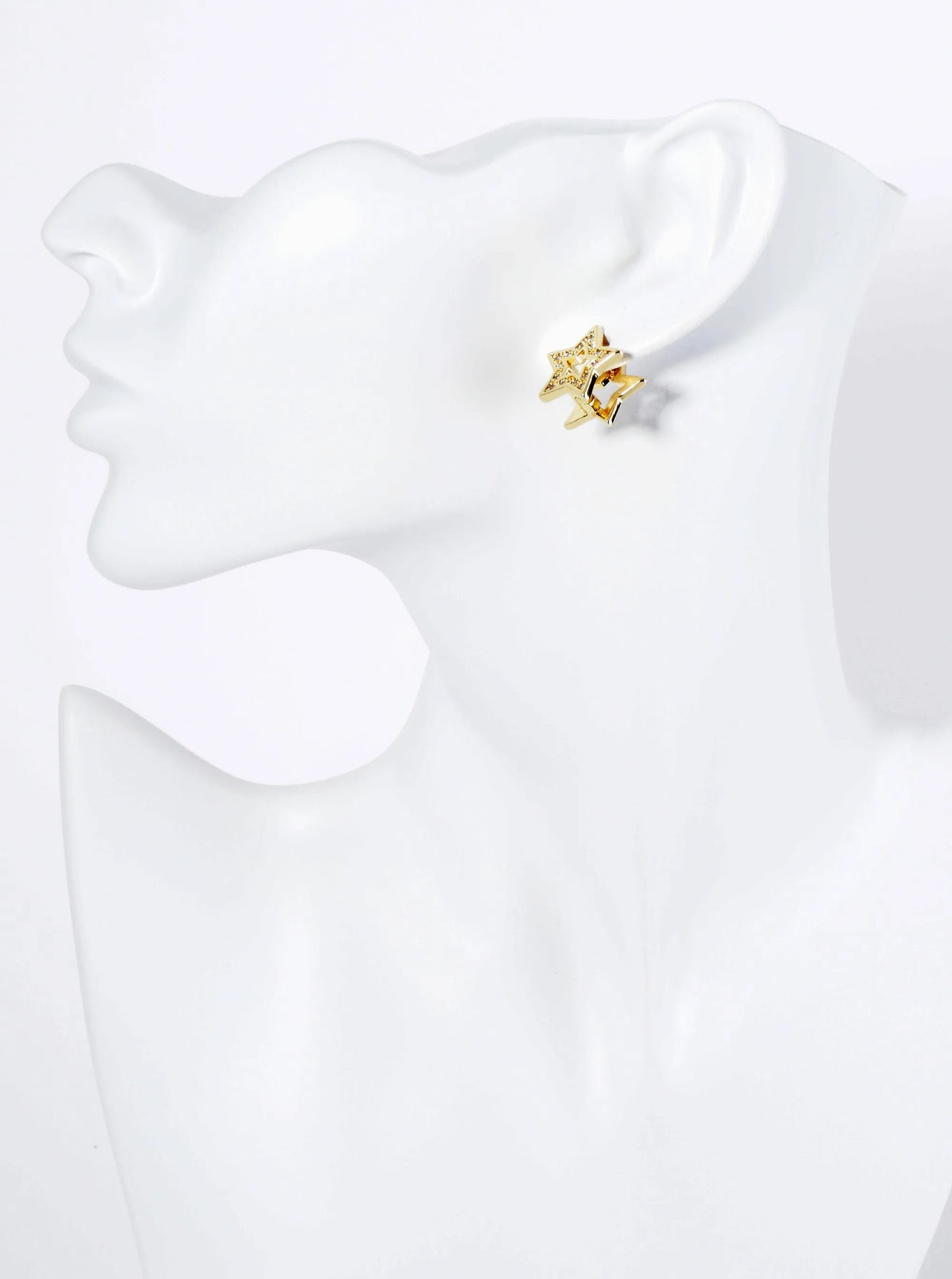 14K Gold Dipped Pave Set Cubic Zirconia 15mm Star Huggie Earrings