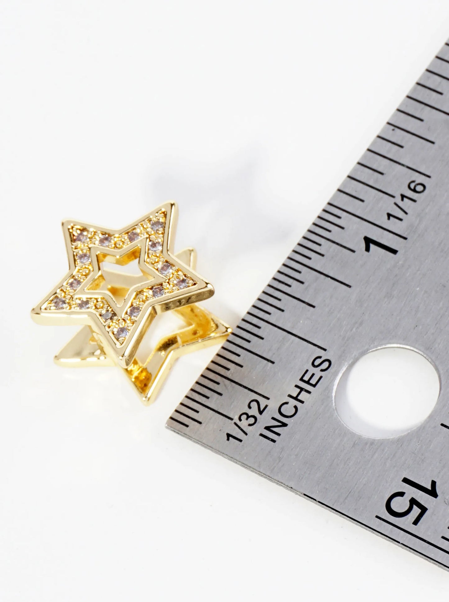 14K Gold Dipped Pave Set Cubic Zirconia 15mm Star Huggie Earrings
