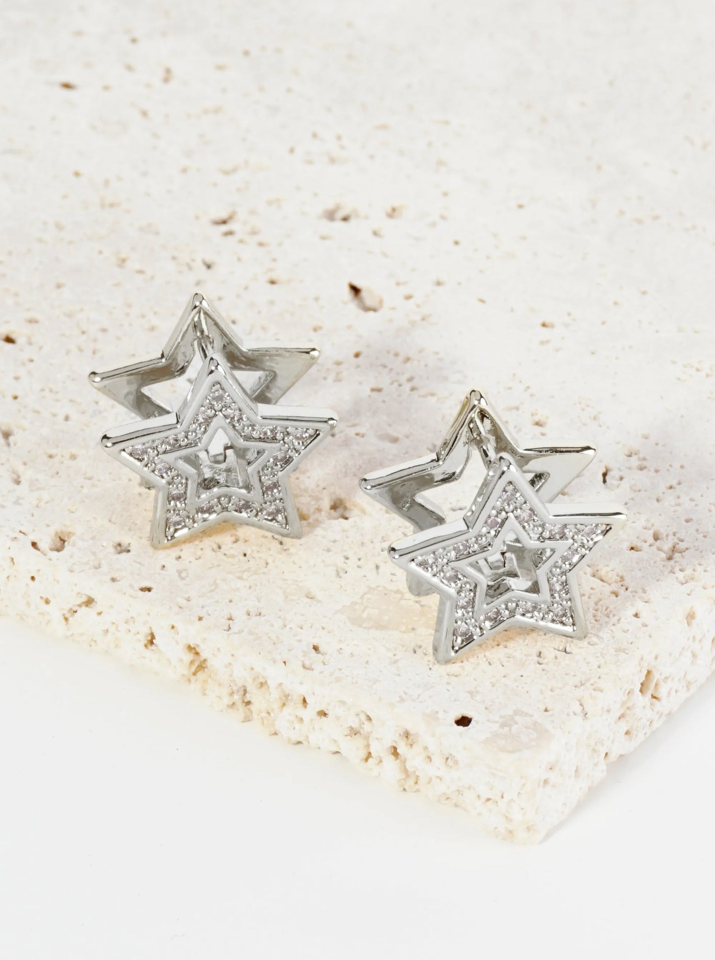 14K Gold Dipped Pave Set Cubic Zirconia 15mm Star Huggie Earrings
