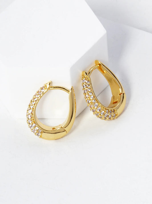 14K Gold Dipped Pave Set Cubic Zirconia 16mm Teardrop Hoop Earrings