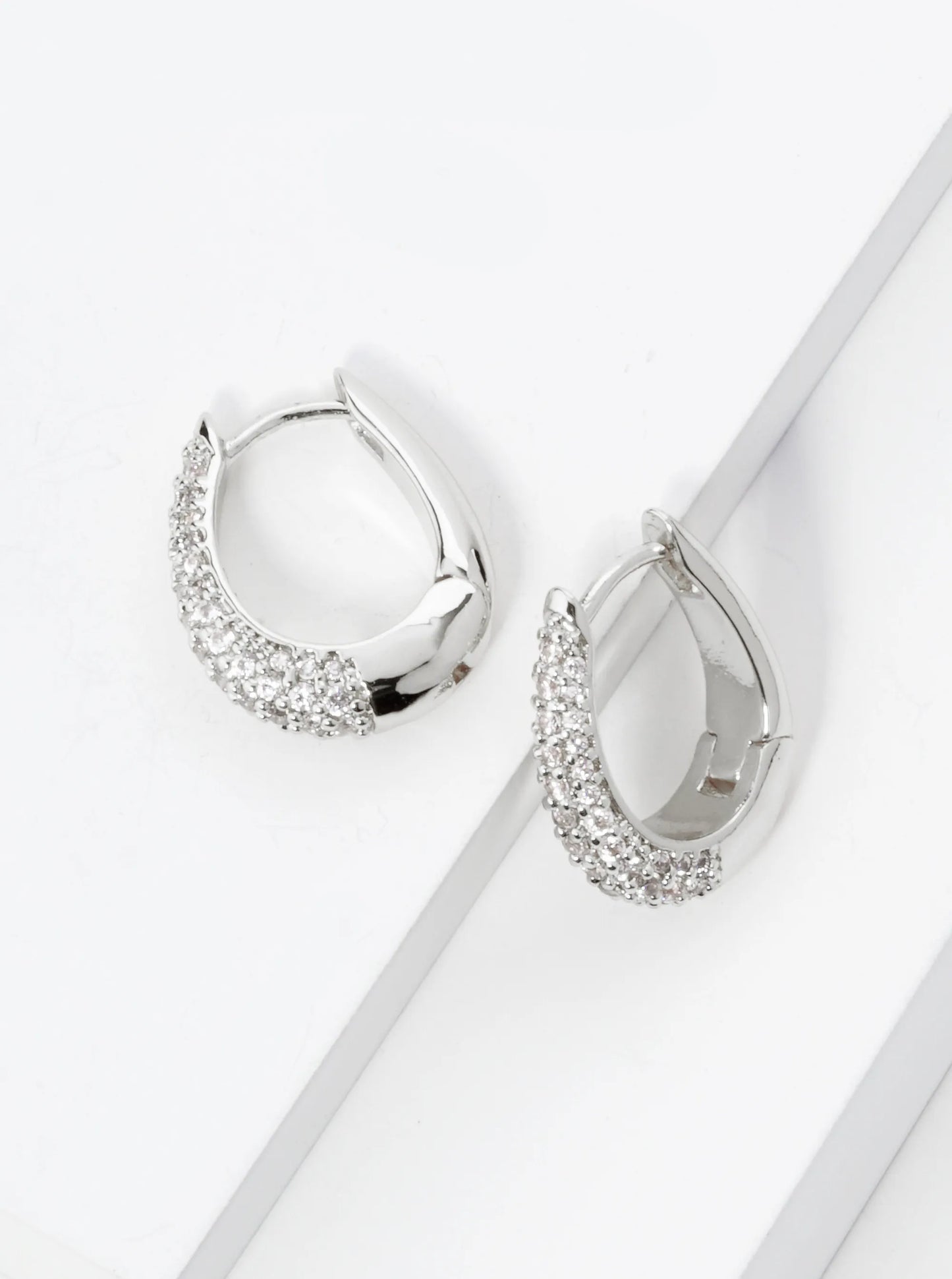 14K Gold Dipped Pave Set Cubic Zirconia 16mm Teardrop Hoop Earrings