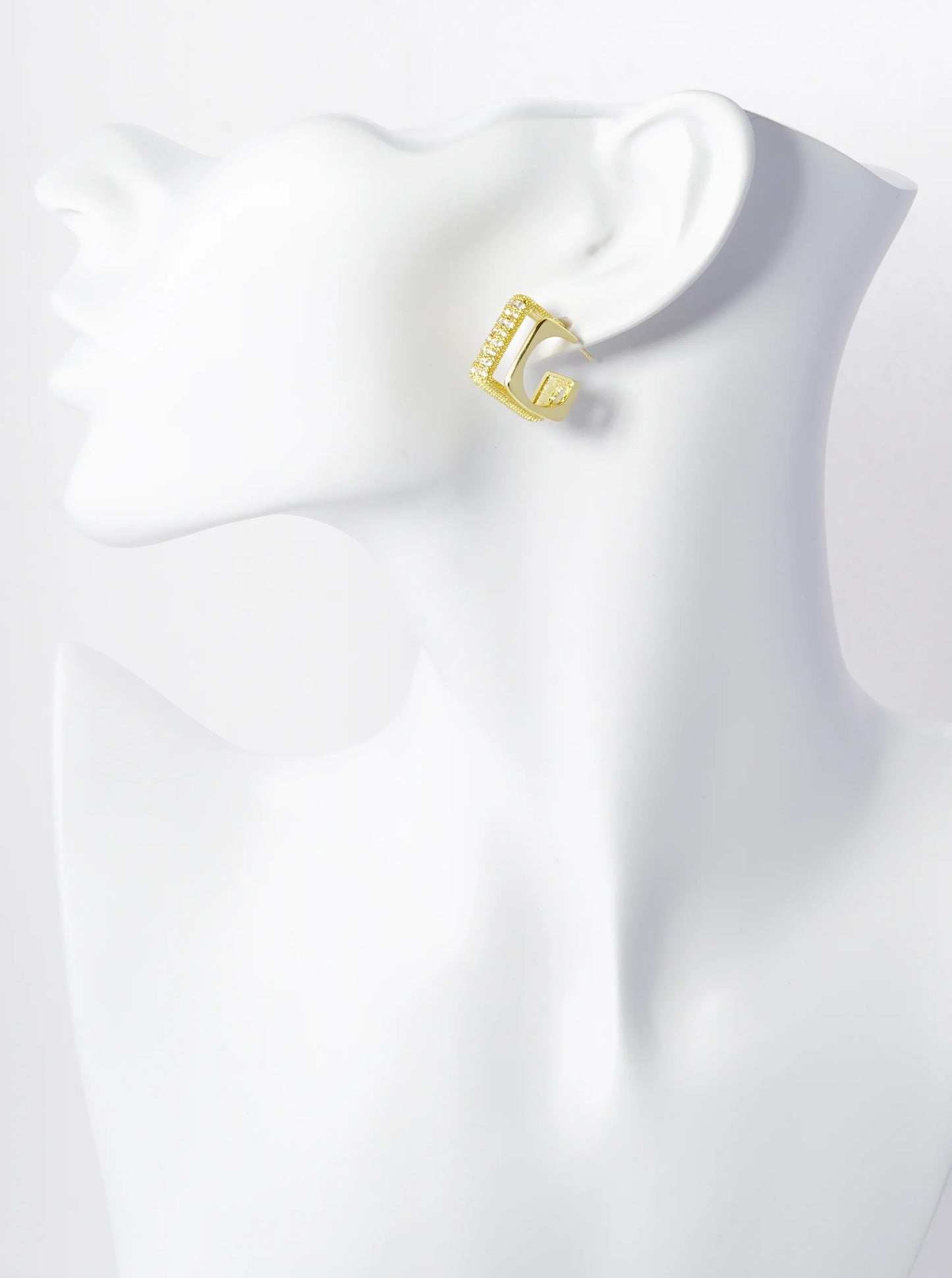 14K Gold Dipped Pave Set Cubic Zirconia 17mm Square Double Hoop Earrings