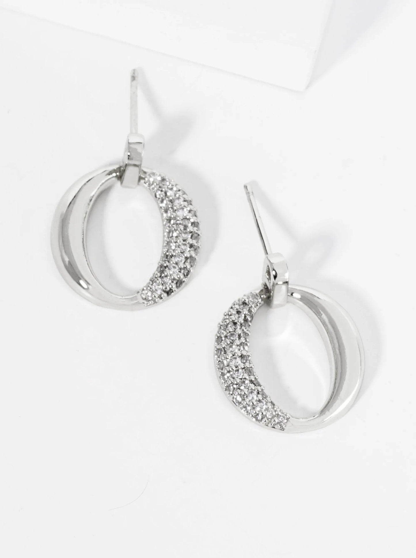 14K Gold Dipped Pave Set Cubic Zirconia Circle Drop Post Earrings