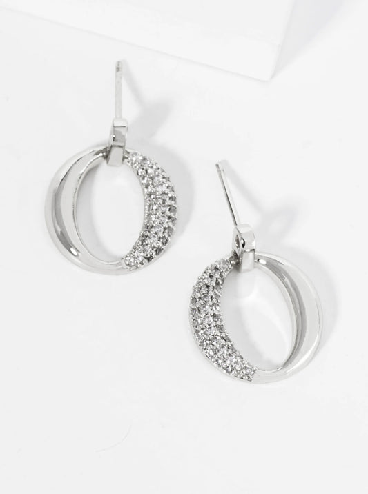 14K Gold Dipped Pave Set Cubic Zirconia Circle Drop Post Earrings