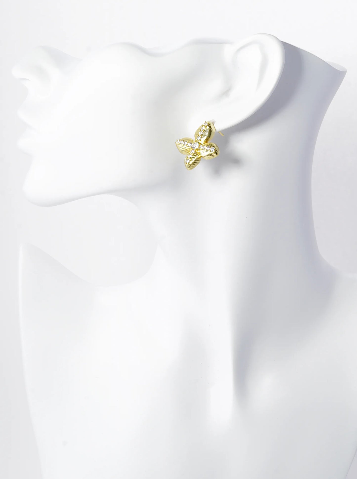 14K Gold Dipped Pave Set Cubic Zirconia Flower Stud Earrings