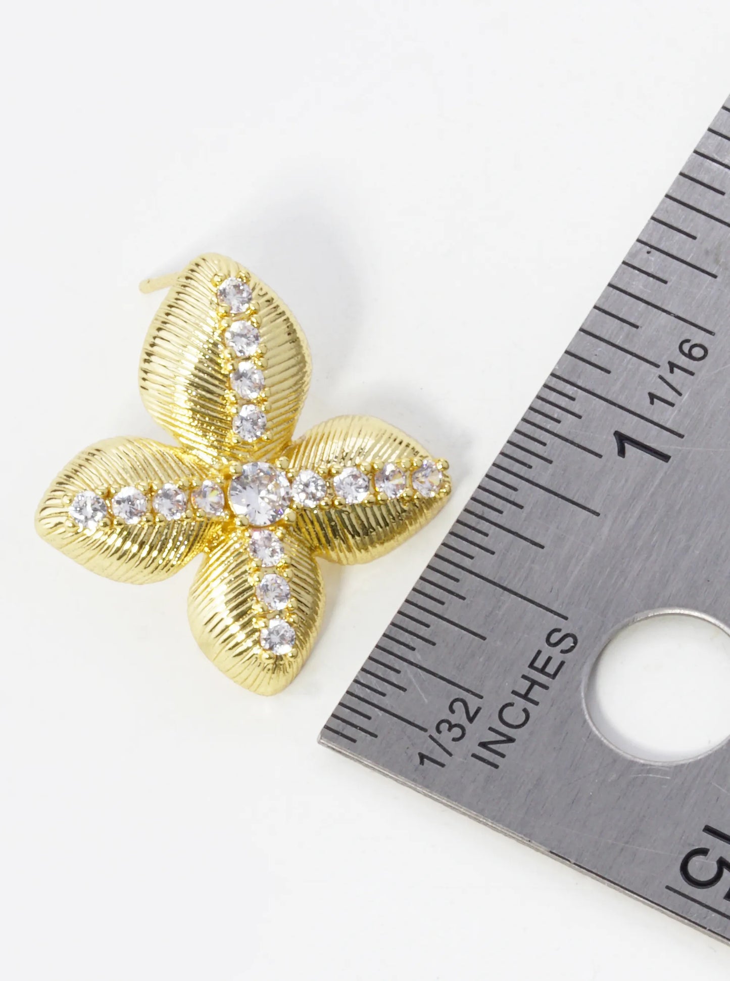 14K Gold Dipped Pave Set Cubic Zirconia Flower Stud Earrings