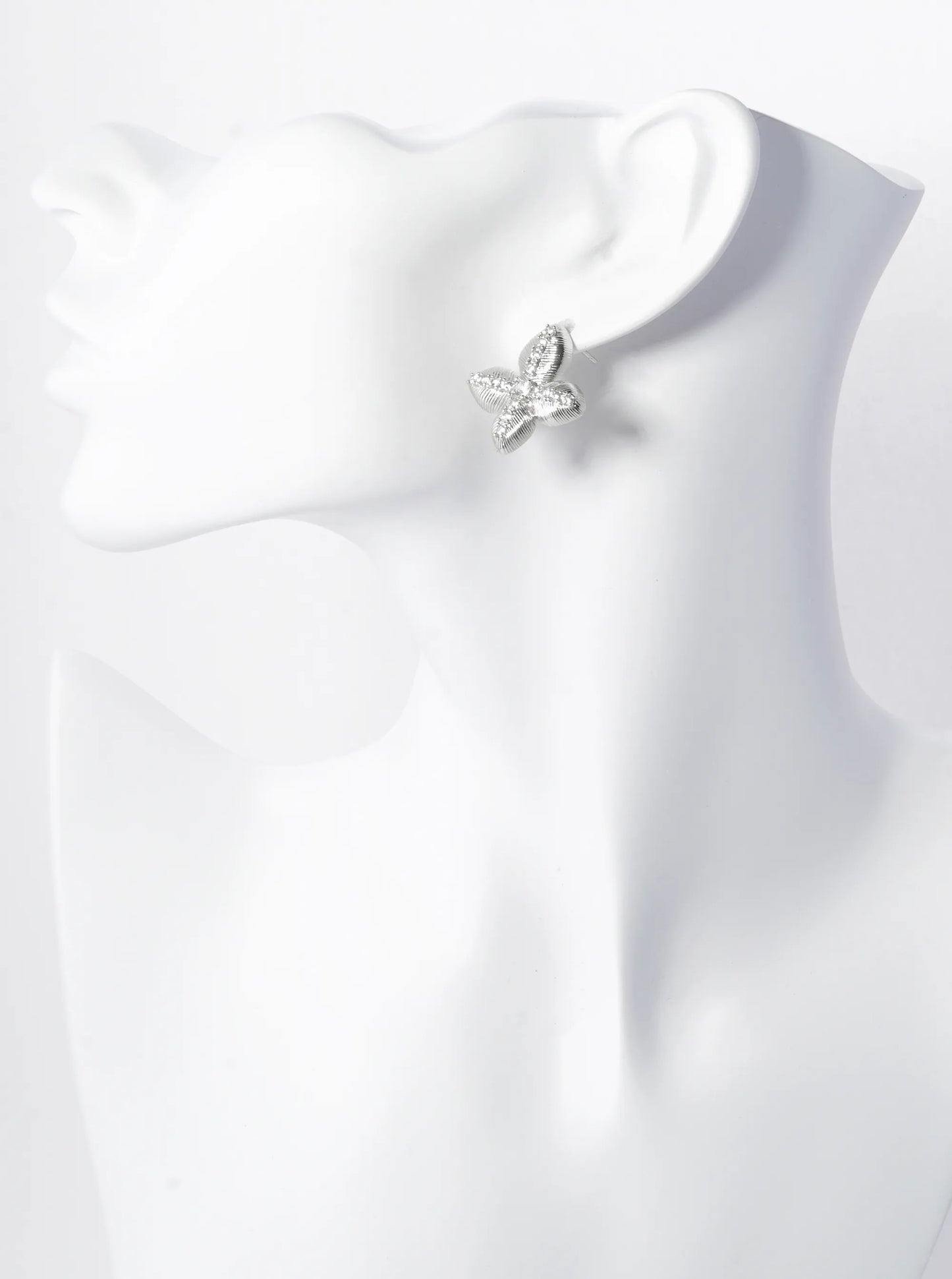 14K Gold Dipped Pave Set Cubic Zirconia Flower Stud Earrings