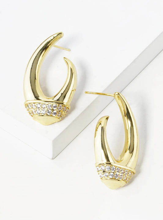14K Gold Dipped Pave Set Cubic Zirconia Open Oval Stud Earrings