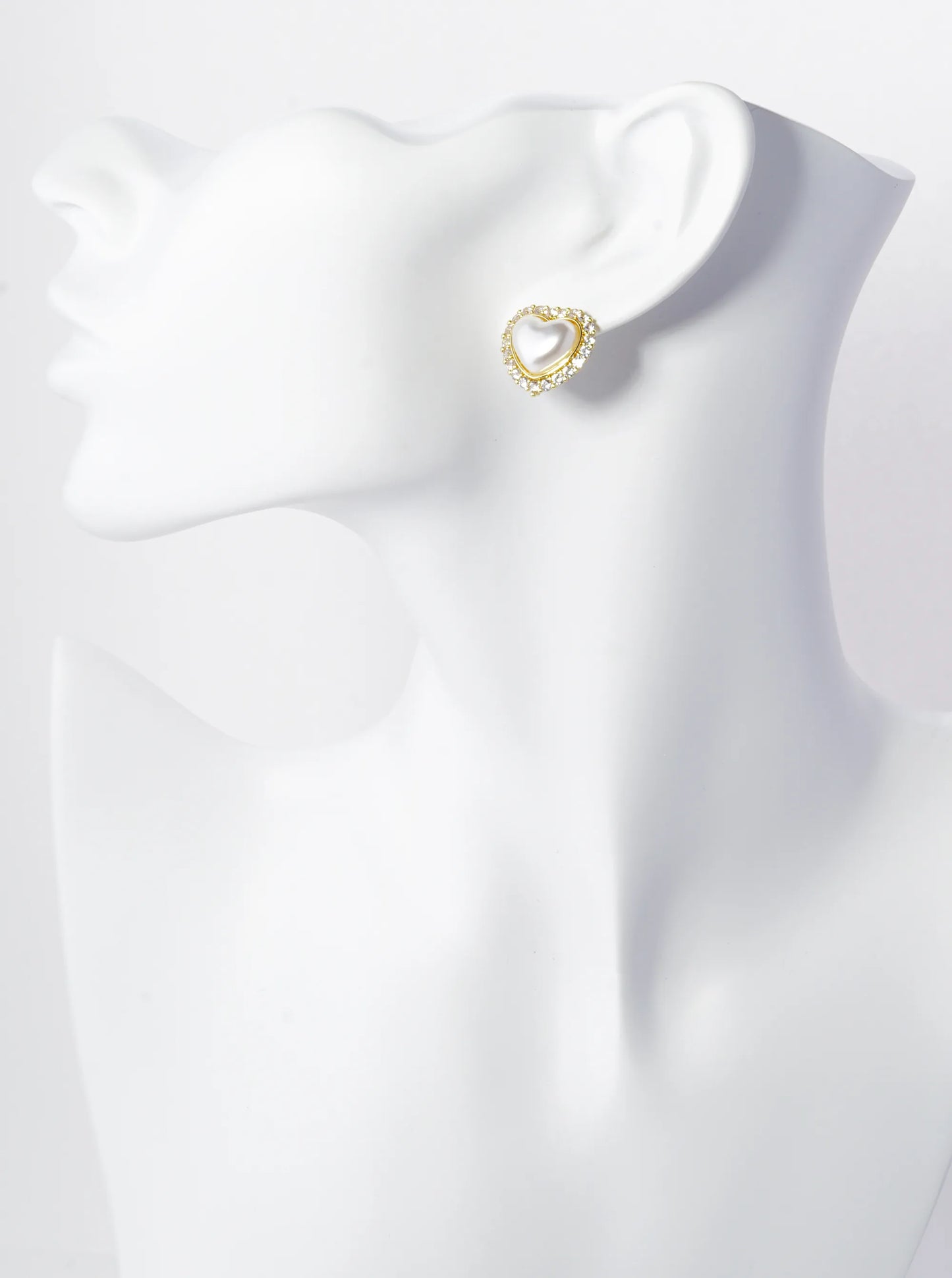 14K Gold Dipped Pave Set Cubic Zirconia Pearl Heart Stud Earrings