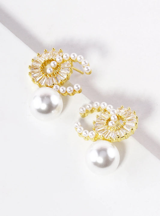 14K Gold Dipped Pearl Bead Drop OC Post Earrings
