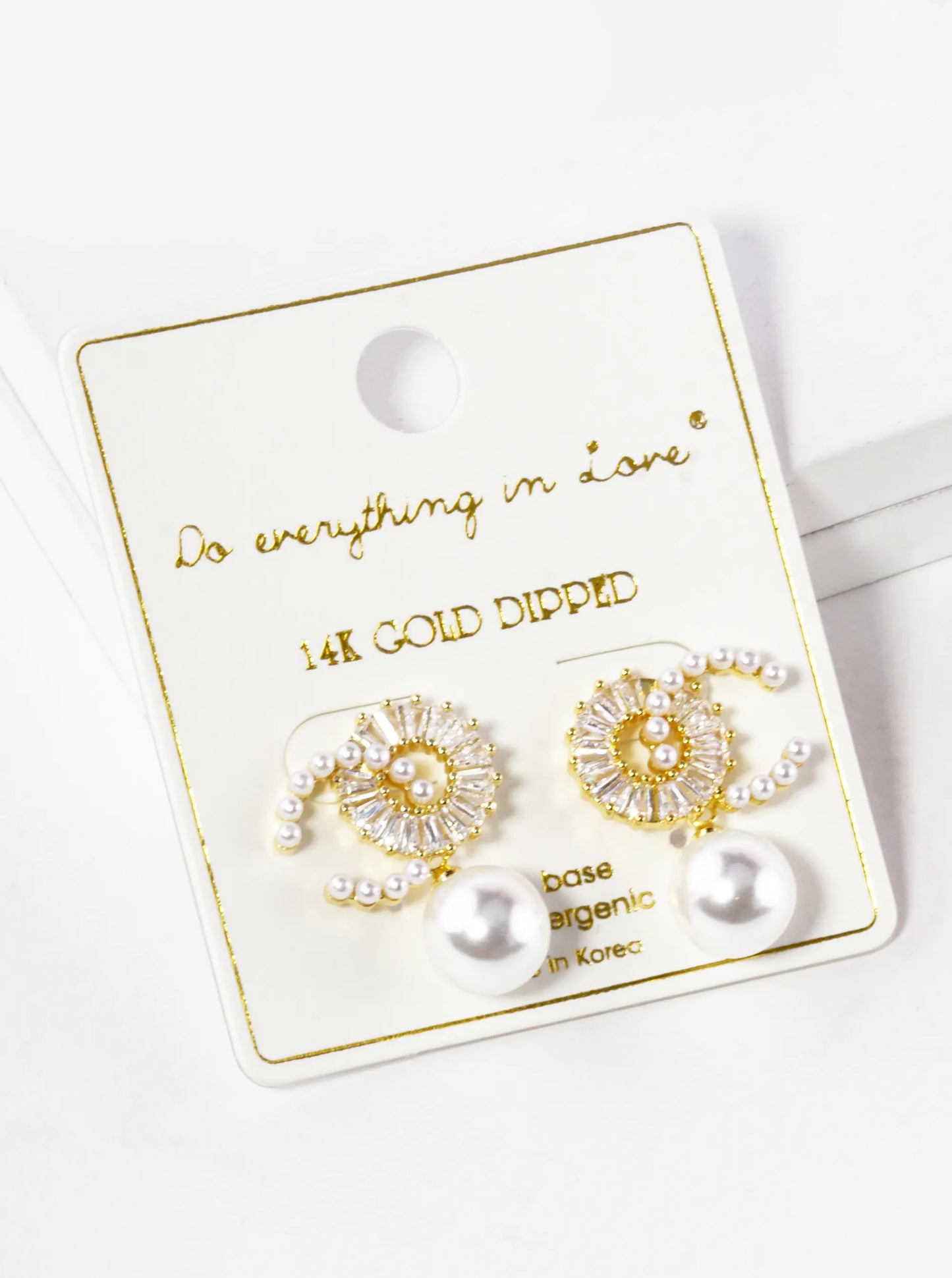 14K Gold Dipped Pearl Bead Drop OC Post Earrings