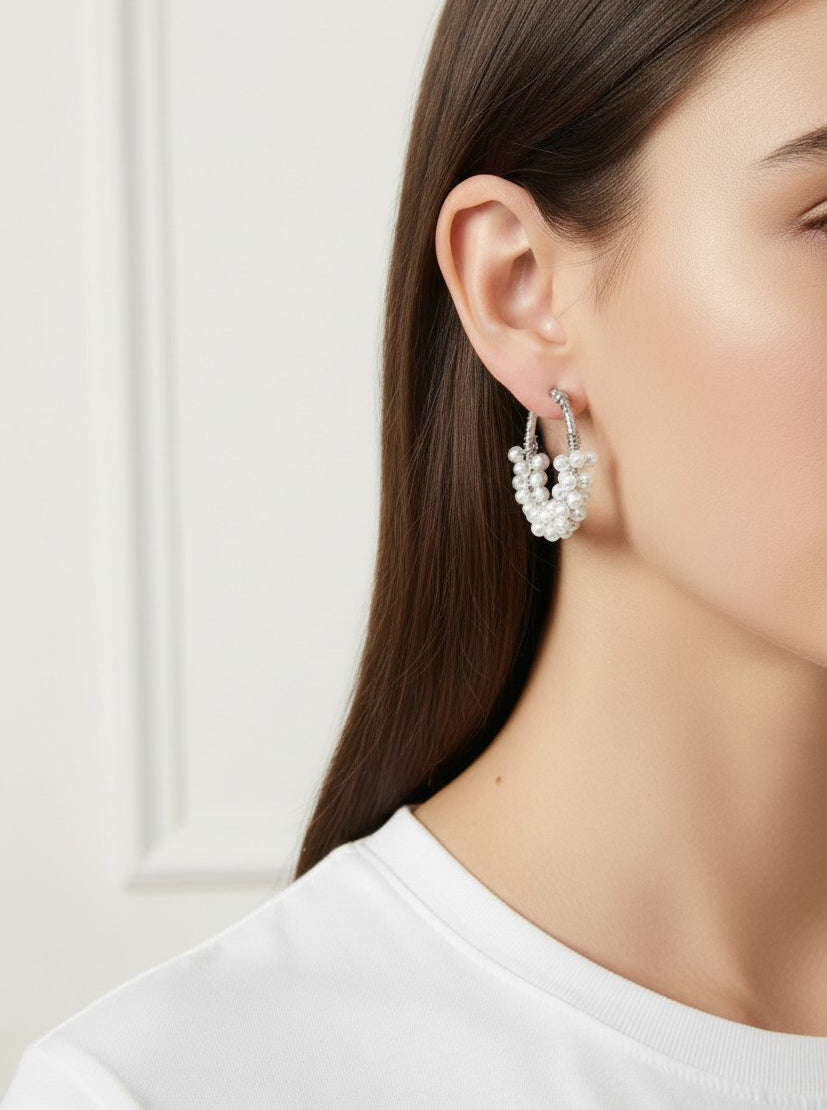 14K Gold Dipped Pearl Cluster Hoop Earring