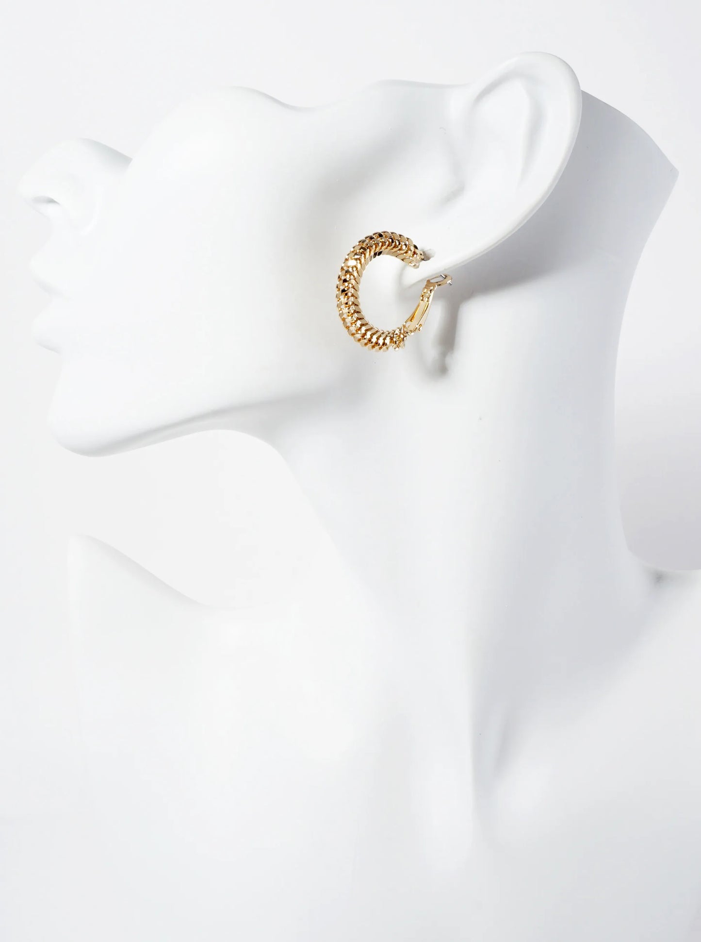 14K-Gold-Dipped Polished 25mm Chain-design Latch-Back Hoop Earrings