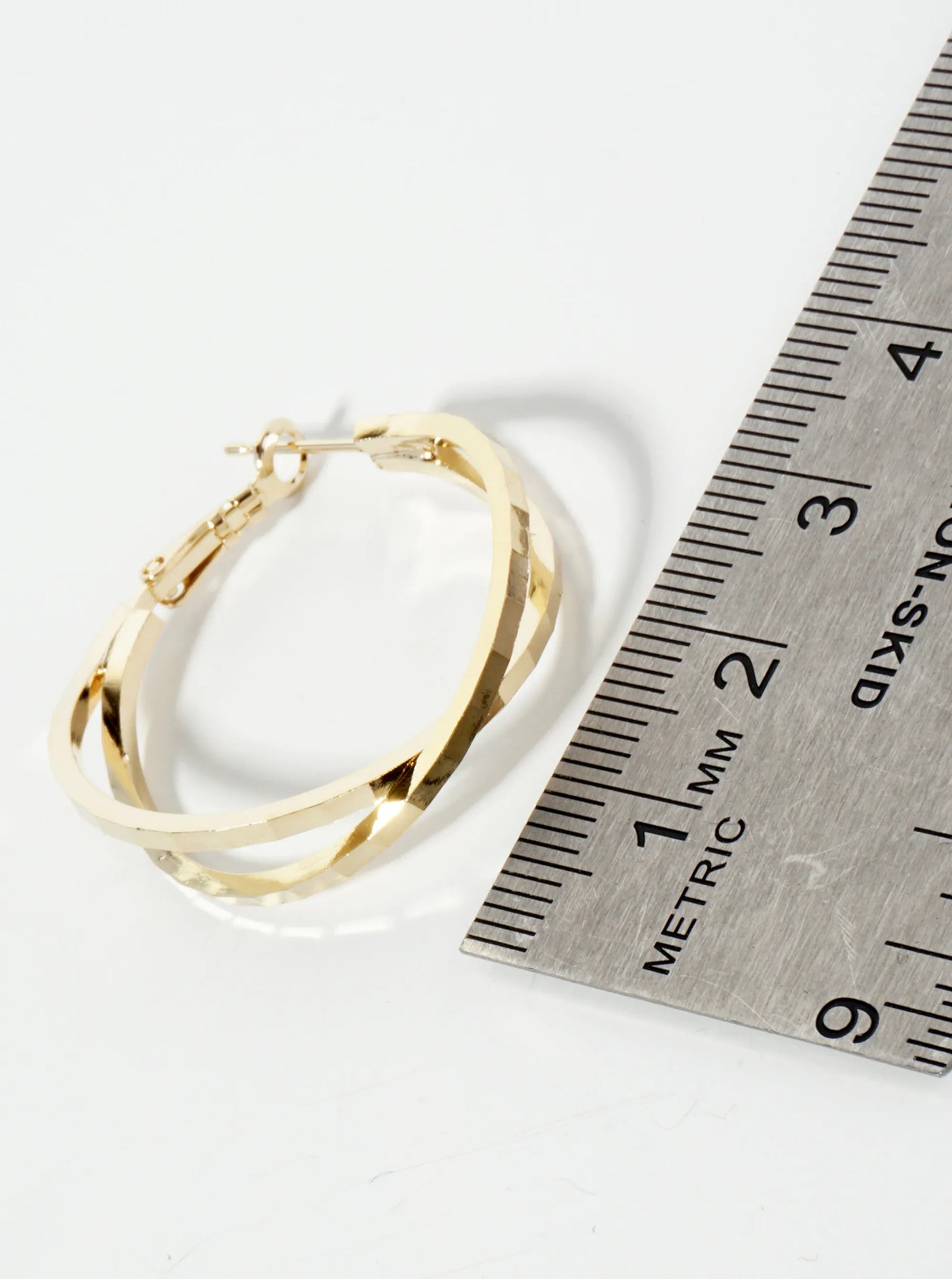 14K-Gold-Dipped Polished 30mm Crossover Geometric Latch-Back Hoop Earrings