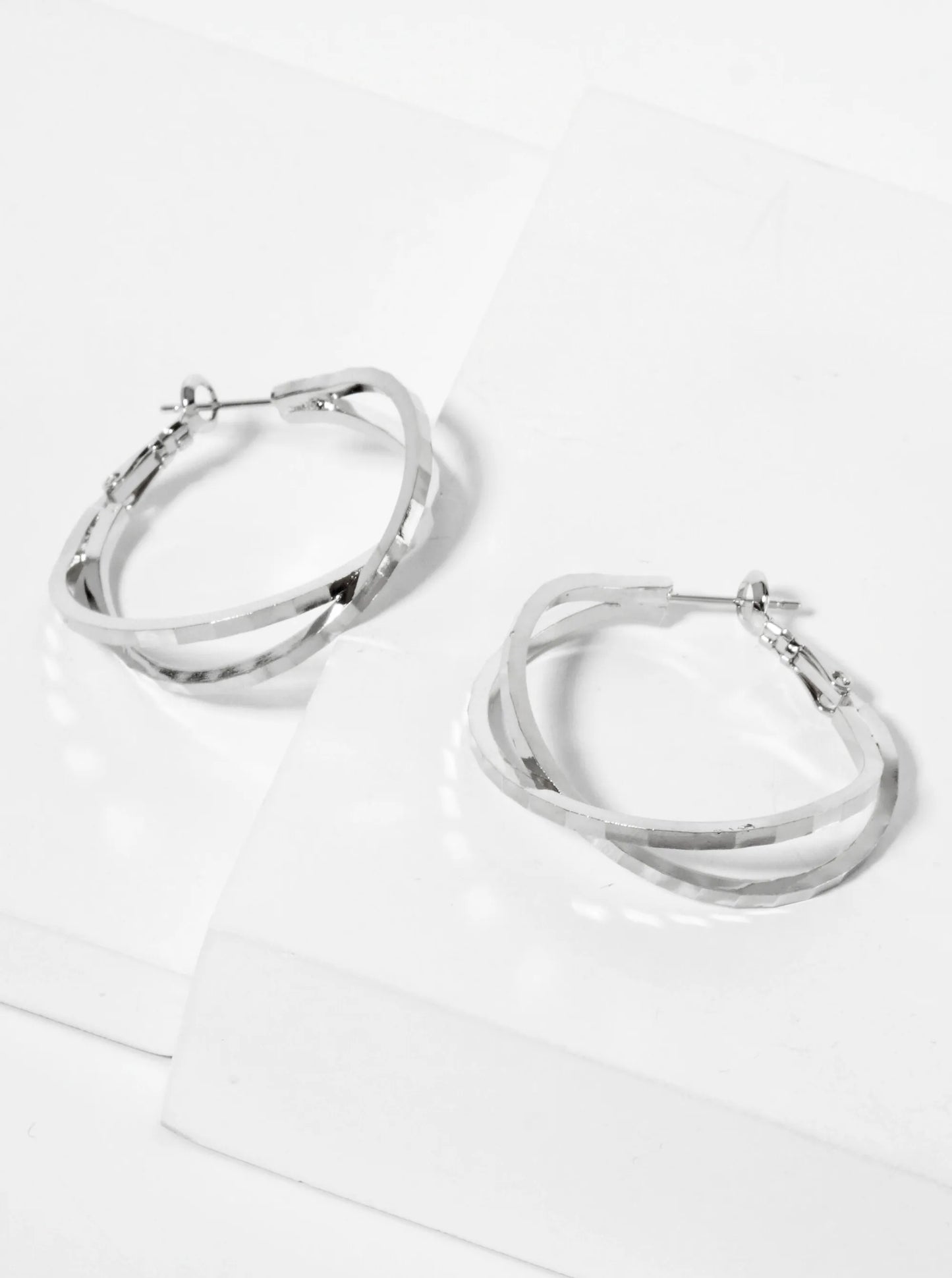 14K-Gold-Dipped Polished 30mm Crossover Geometric Latch-Back Hoop Earrings