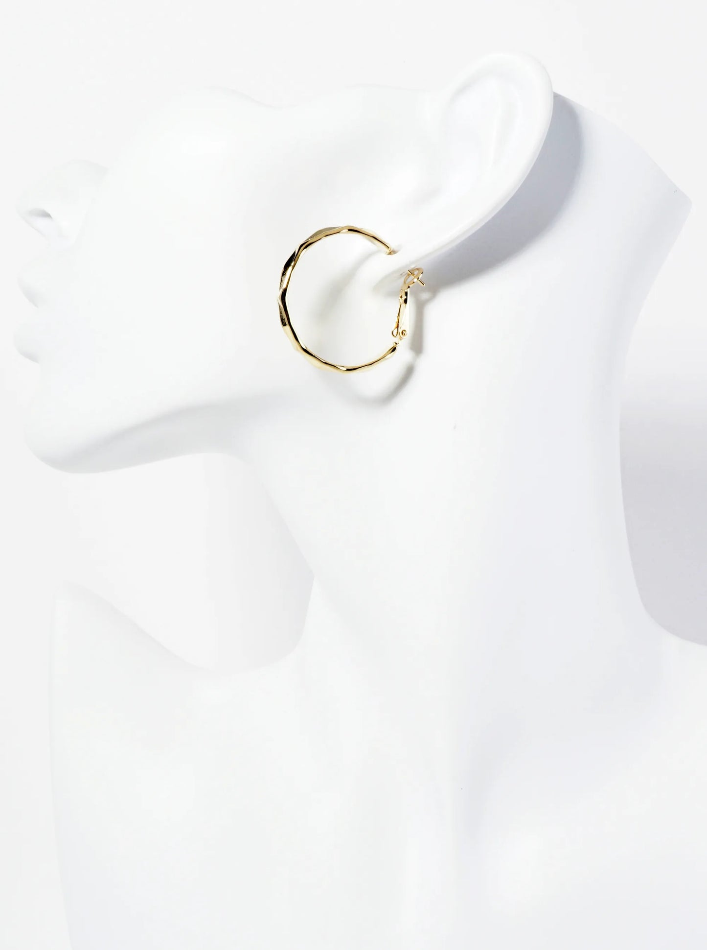 14K-Gold-Dipped Polished 30mm Faceted Texture Latch-Back Hoop Earrings