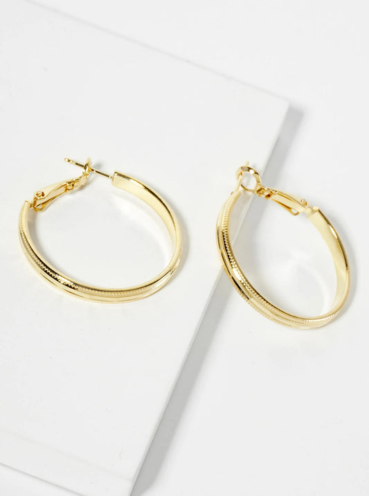 14K-Gold-Dipped Polished 30mm Latch-Back Hoop Earrings With Intricate Texture