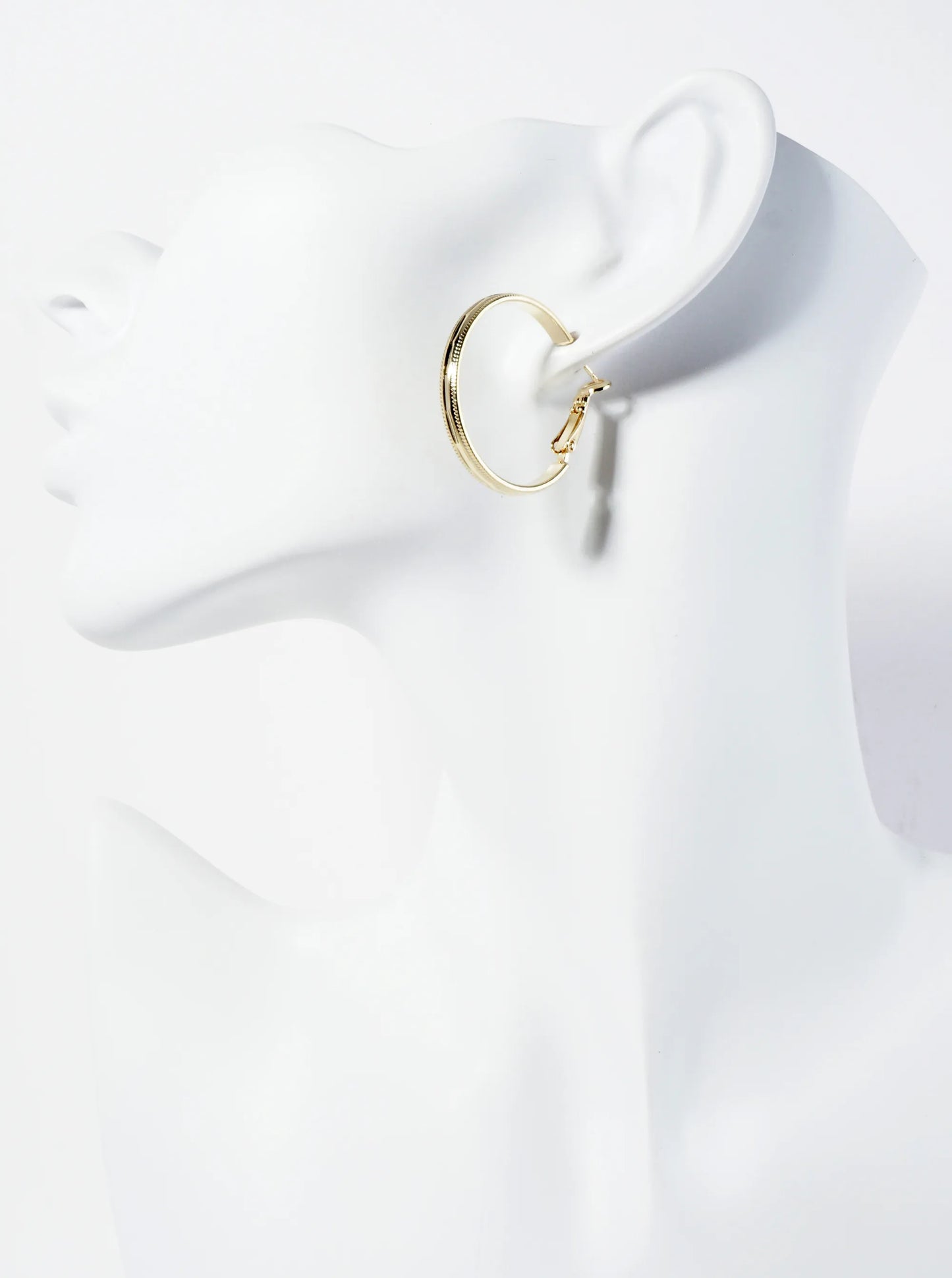 14K-Gold-Dipped Polished 30mm Latch-Back Hoop Earrings With Intricate Texture