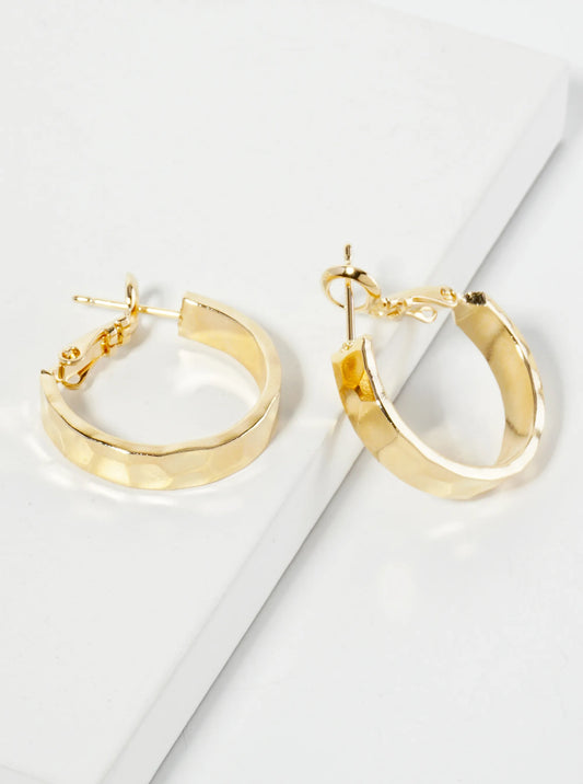 14K-Gold-Dipped Polished Brass 20mm Hammered Latch-Back Hoop Earrings With 4mm Thickness