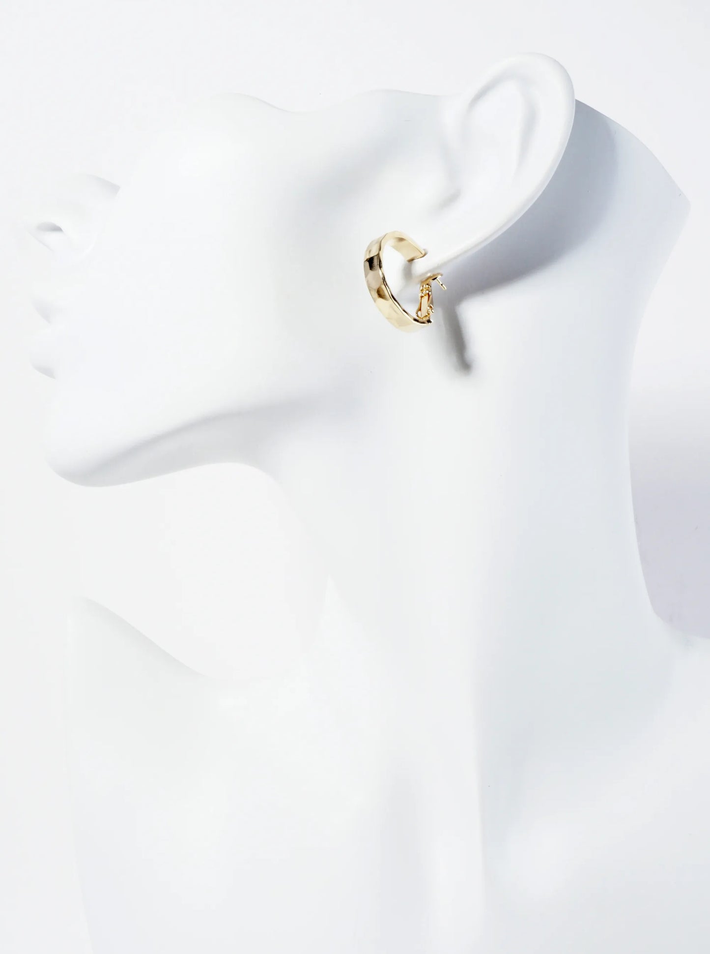 14K-Gold-Dipped Polished Brass 20mm Hammered Latch-Back Hoop Earrings With 4mm Thickness