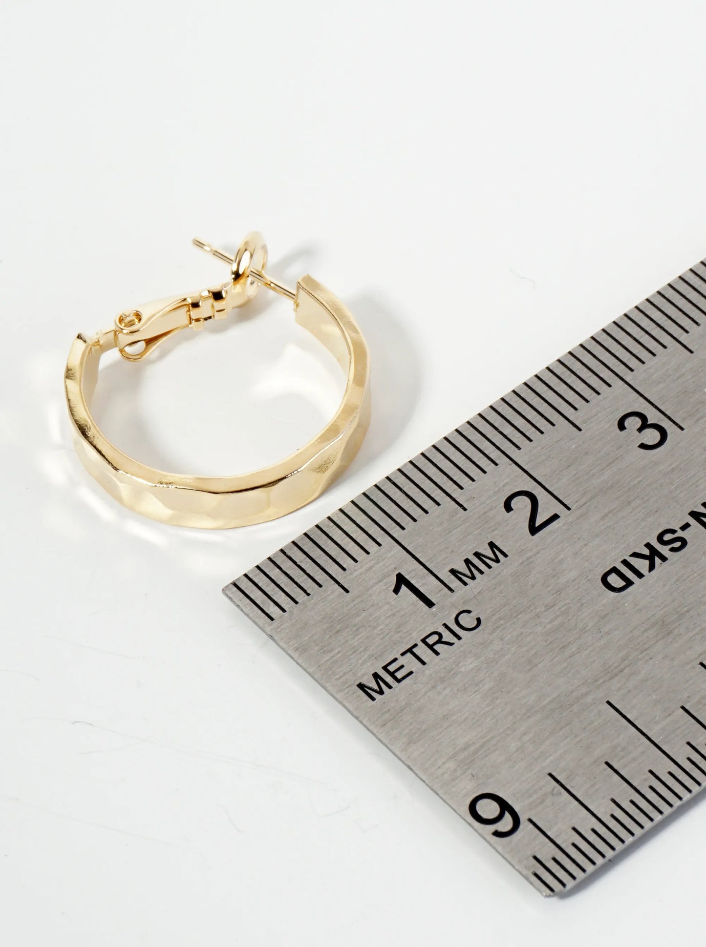 14K-Gold-Dipped Polished Brass 20mm Hammered Latch-Back Hoop Earrings With 4mm Thickness