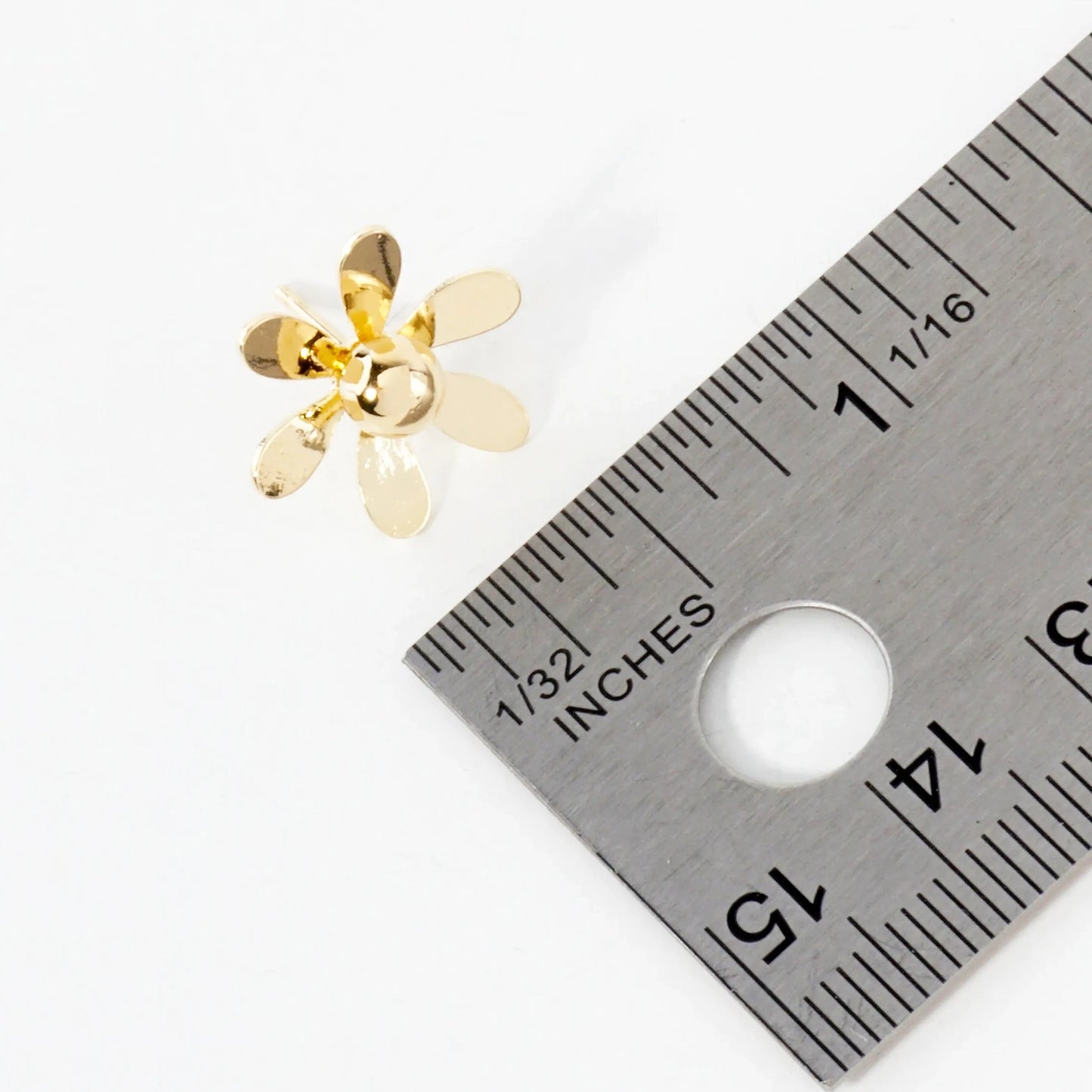 14K-Gold-Dipped Polished Brass 3D Flower Button Stud Earrings
