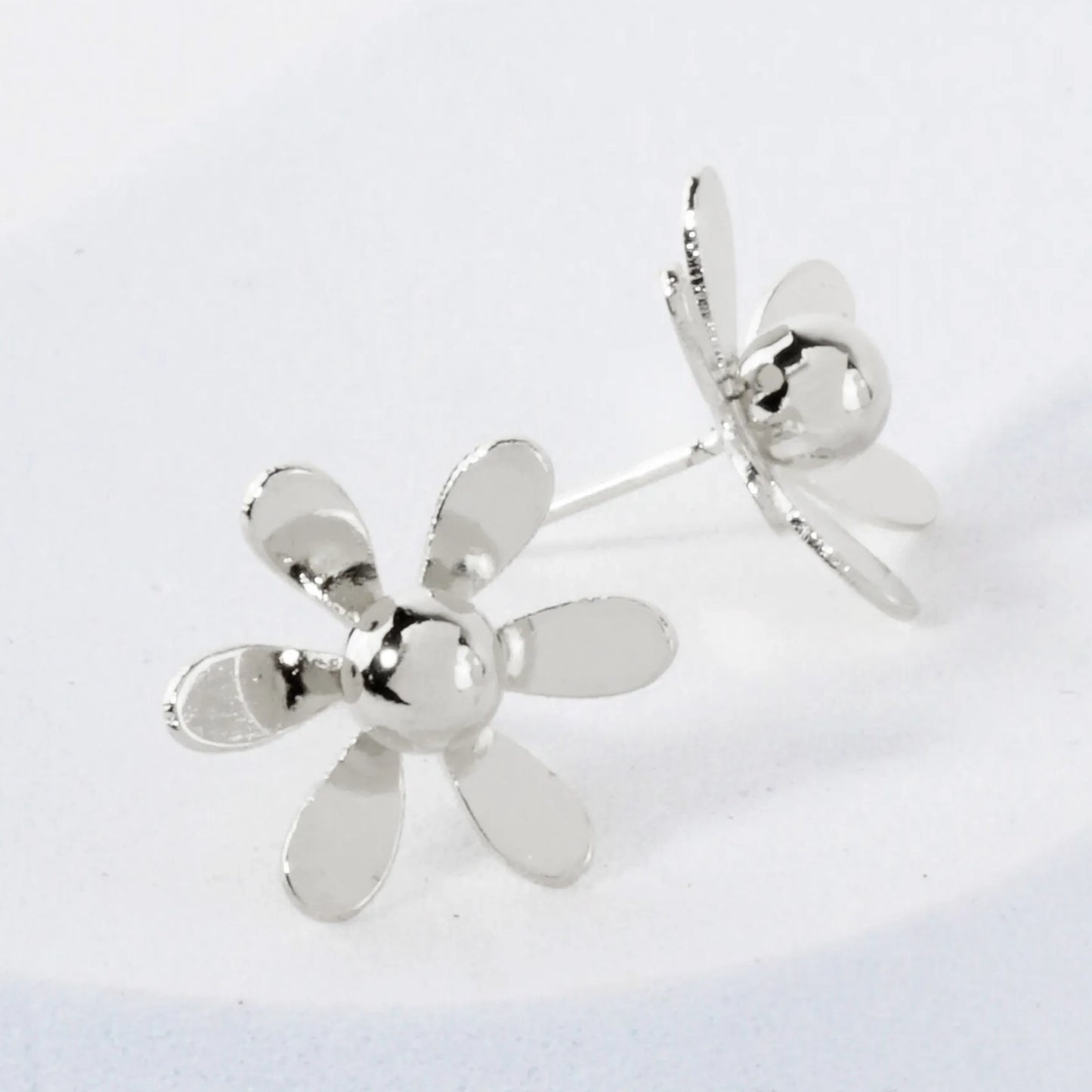 14K-Gold-Dipped Polished Brass 3D Flower Button Stud Earrings
