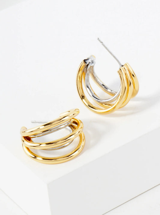 14K-Gold-Dipped Polished Brass Layered 15mm Hoop Earrings