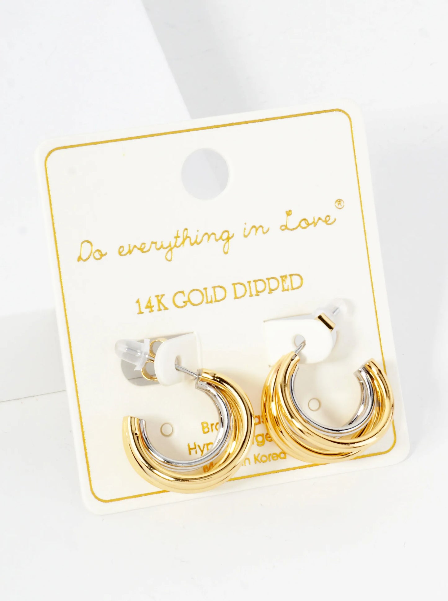 14K-Gold-Dipped Polished Brass Layered 15mm Hoop Earrings