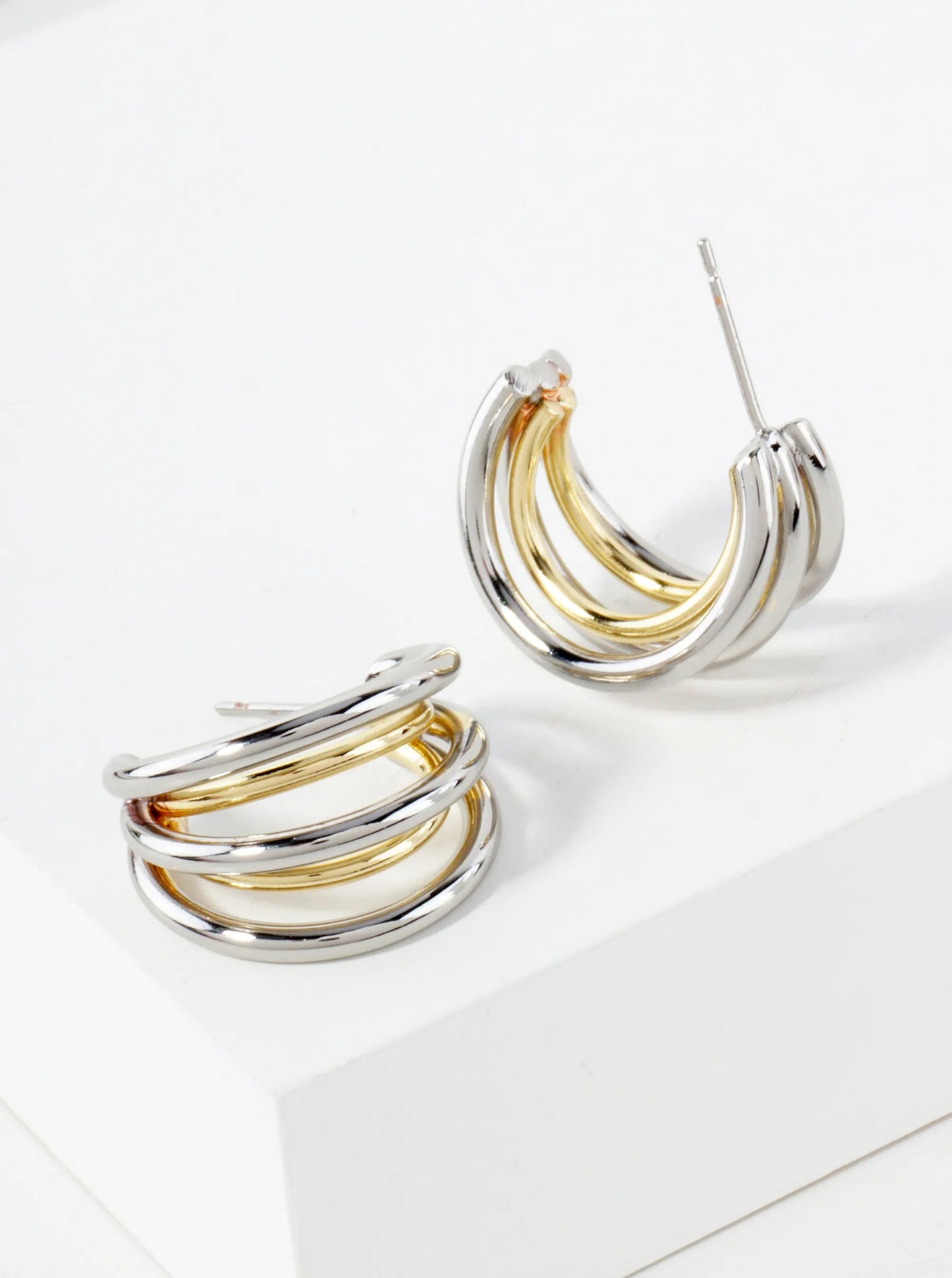 14K-Gold-Dipped Polished Brass Layered 15mm Hoop Earrings