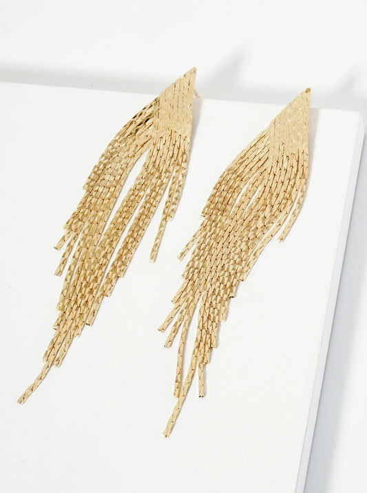 14K-Gold-Dipped Polished Cascading Chain Tassel Fringe Chandelier Earrings
