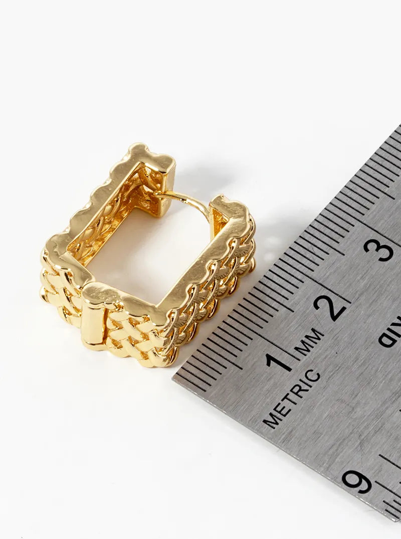 14K Gold Dipped Rectangle Shape Woven Huggie Hoop Earrings