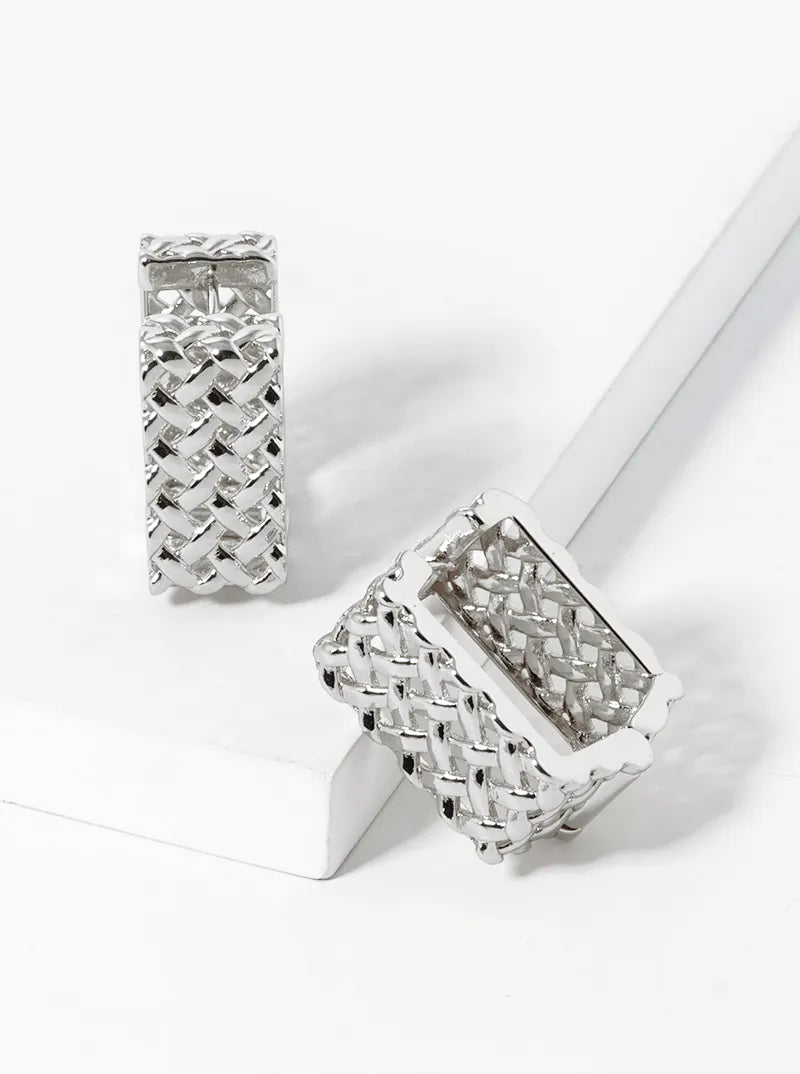 14K Gold Dipped Rectangle Shape Woven Huggie Hoop Earrings